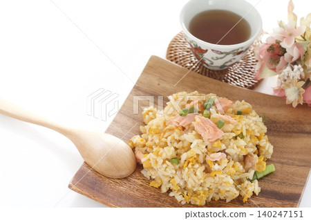 Salmon fried rice and Chinese tea Salmon fried rice and Chinese tea 140247151