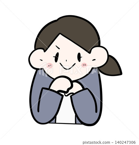 Illustration of a female office worker listening with her hands clasped together | Active listening, boss, consultation Illustration of a female office worker listening with her hands clasped together | Active listening, boss, consultation 140247306