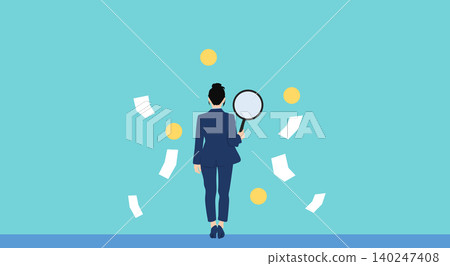 Illustration of a businesswoman making financial plans Illustration of a businesswoman making financial plans 140247408