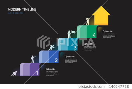 Business success staircase infographic with icons and 4 steps arrow, timeline roadmap template. growth presentation vector. 140247758