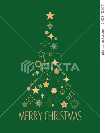 A Christmas card featuring a Christmas tree with a star motif. A Christmas card featuring a Christmas tree with a star motif. 140248107