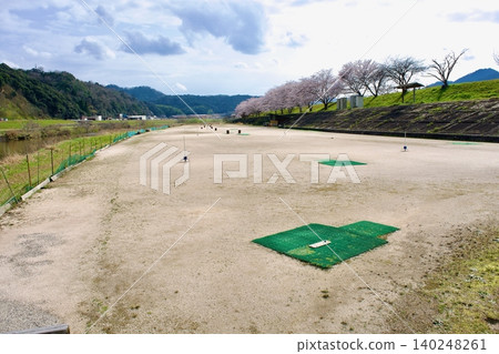 A sports field utilizing the riverbed of the Tomita River in Shimane Prefecture. A sports field utilizing the riverbed of the Tomita River in Shimane Prefecture. 140248261