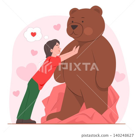 Happy Cheerful Kid Boy Glad to Receive a Big Teddy Bear as His Birthday Gift Concept Illustration Clip Art Happy Cheerful Kid Boy Glad to Receive a Big Teddy Bear as His Birthday Gift Concept Illustration Clip Art 140248627