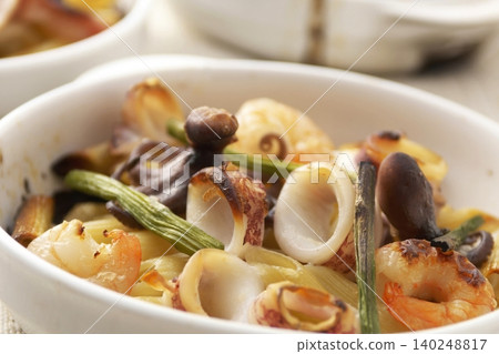 Seafood baked pasta Seafood baked pasta 140248817