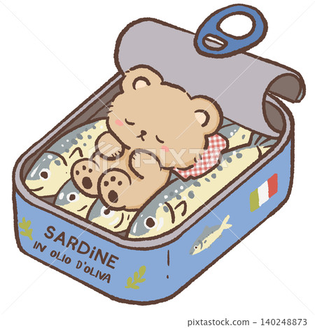 Adorable Sleeping Teddy Bear Resting Inside Sardine Tin Can Filled With Fish In Olive Oil Italian Coastal Food Theme Cute Kawaii Animal Character Illustration Adorable Sleeping Teddy Bear Resting Inside Sardine Tin Can Filled With Fish In Olive Oil Italian Coastal Food Theme Cute Kawaii Animal Character Illustration 140248873