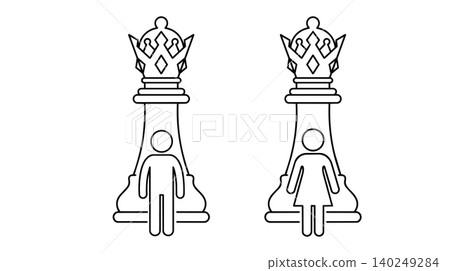 Gender equality, business leadership and chess queen strategy concept line icon Gender equality, business leadership and chess queen strategy concept line icon 140249284