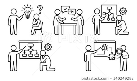 Business workflow, debugging solution and logic training line icon set Business workflow, debugging solution and logic training line icon set 140249292