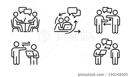 Business teamwork, laptop communication and agile workflow process line icon set Business teamwork, laptop communication and agile workflow process line icon set 140249305