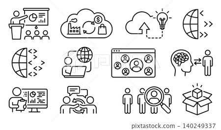 Business technology and global communication line icon set Business technology and global communication line icon set 140249337