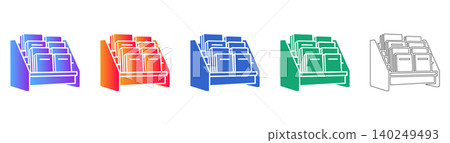 Office Magazine Display Rack Vector Icon Set icon set 140249493