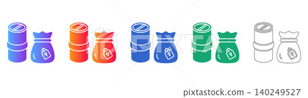 Set of Five Colorful Tube and Secured Bag Icons Set of Five Colorful Tube and Secured Bag Icons 140249527