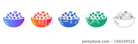 Set of Five Colorful Bowl of Nuts Vector Icons Set of Five Colorful Bowl of Nuts Vector Icons 140249528