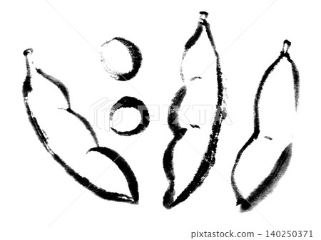 Illustrations, ink paintings, sumi-e (ink painting), edamame (green soybeans) 140250371