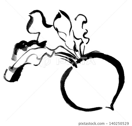 Illustrations, ink paintings, sumi-e (ink wash paintings), turnips 140250529