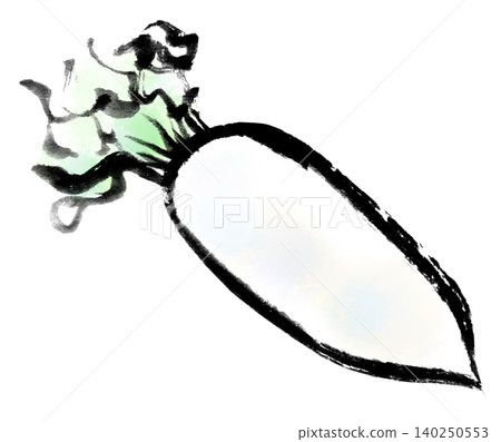 Illustration, ink painting, sumi-e (ink painting), radish Illustration, ink painting, sumi-e (ink painting), radish 140250553