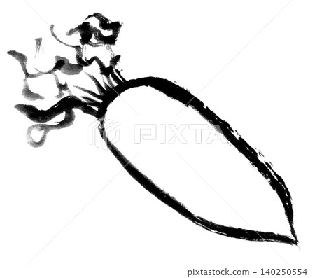 Illustration, ink painting, sumi-e (ink painting), radish Illustration, ink painting, sumi-e (ink painting), radish 140250554