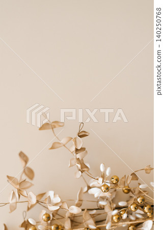 Gold Decorative Branches with Beads on Beige Gold Decorative Branches with Beads on Beige 140250768