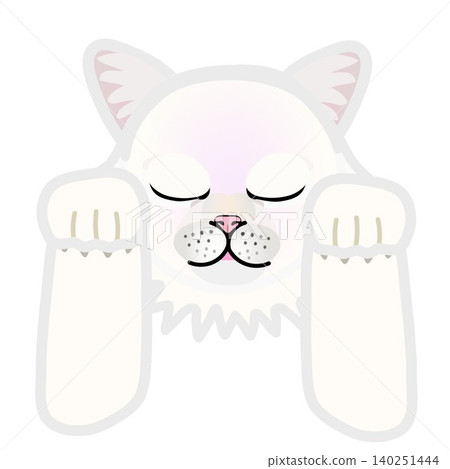 Illustration of a white cat's face with its front paws still attached. Illustration of a white cat's face with its front paws still attached. 140251444