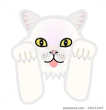 Illustration of a white cat's face with its front paws still attached. Illustration of a white cat's face with its front paws still attached. 140251447