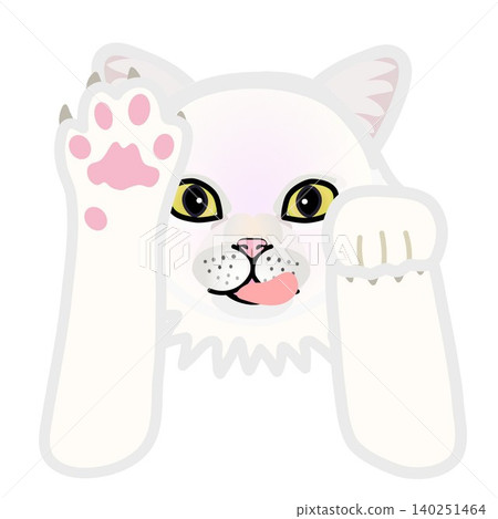 Illustration of a white cat's face with its front paws still attached. Illustration of a white cat's face with its front paws still attached. 140251464