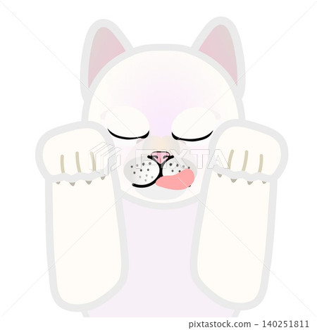 Illustration of a white cat's face with its front paws still attached. Illustration of a white cat's face with its front paws still attached. 140251811