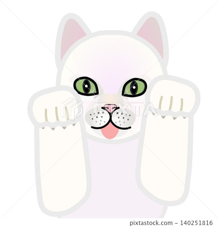 Illustration of a white cat's face with its front paws still attached. Illustration of a white cat's face with its front paws still attached. 140251816