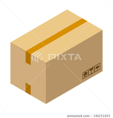 Isometric illustration of a brown cardboard box with a care mark. Isometric illustration of a brown cardboard box with a care mark. 140251855