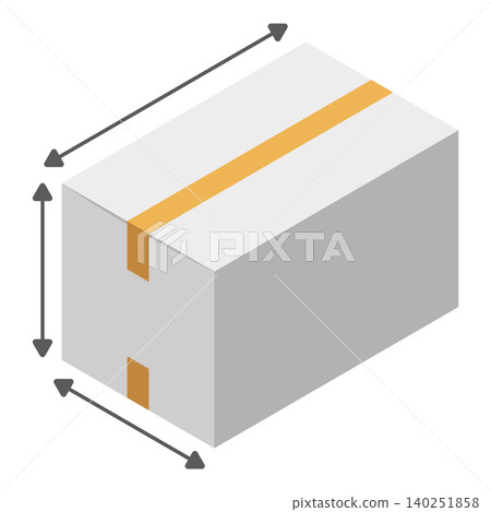Isometric illustration of measuring the size of a white cardboard box. 140251858