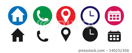 Contact Location and Calendar Symbols Vector illustration Contact Location and Calendar Symbols Vector illustration 140252308