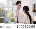 Two young asian businesswoman celebrating watching computer monitor with design cosmetic product. 140252366