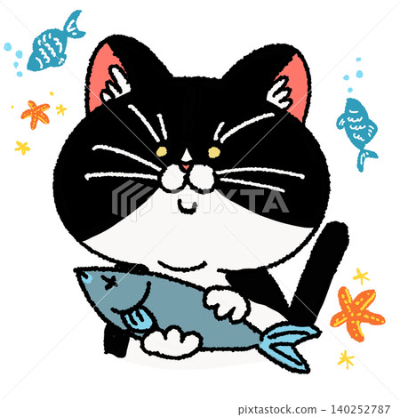 A calico cat holding a fish A calico cat holding a fish 140252787