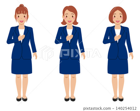 【全身照】「交給我吧」-身穿T恤和藏藍色裙裝的年輕女子 【全身照】「交給我吧」-身穿T恤和藏藍色裙裝的年輕女子 140254012
