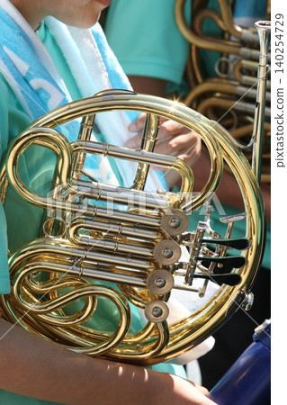 Outdoor performance featuring trumpet playing 140254729