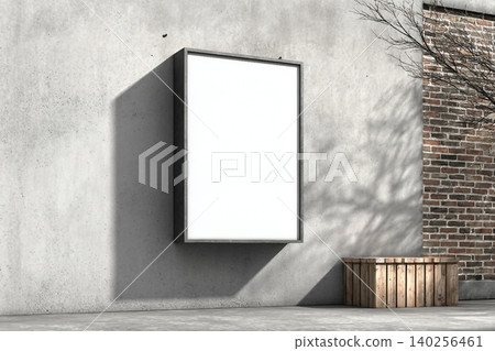 blank poster mockup hanging on wall. 3d rendering blank poster mockup hanging on wall. 3d rendering 140256461