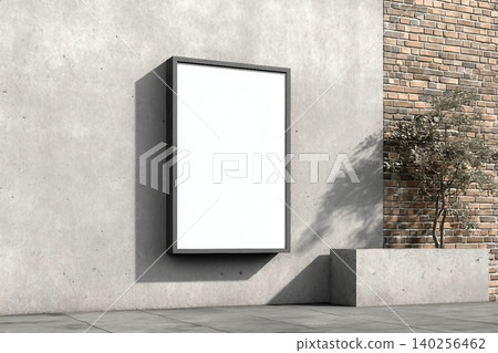 blank poster mockup hanging on wall. 3d rendering blank poster mockup hanging on wall. 3d rendering 140256462