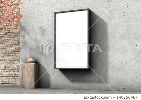 blank poster mockup hanging on wall. 3d rendering blank poster mockup hanging on wall. 3d rendering 140256467