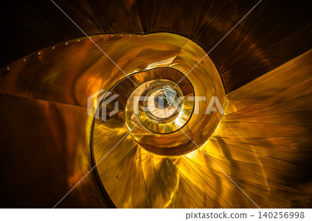 Golden Spiral Staircase Interior with Elegant Curved Architecture Golden Spiral Staircase Interior with Elegant Curved Architecture 140256998