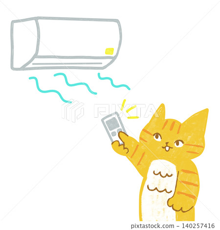 夏季室內中暑預防:一隻虎斑貓使用空調 夏季室內中暑預防:一隻虎斑貓使用空調 140257416