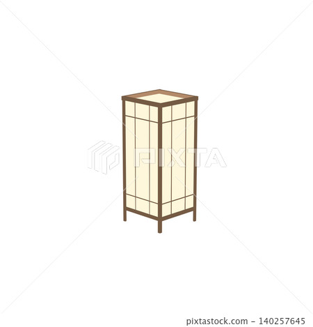 一幅簡單的插圖，描繪了一盞傳統的日本落地燈——暗燈（andon），置於白色背景前。 140257645