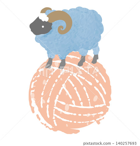 New Year's card illustration of a sheep riding on a ball of yarn New Year's card illustration of a sheep riding on a ball of yarn 140257693