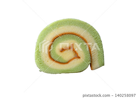 Matcha Swiss Roll Cake Slice Matcha Swiss Roll Cake Slice 140258097