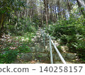 Akaiwa-ji Temple, Toyohashi City: Long handrails attached to the steep stone steps. 140258157