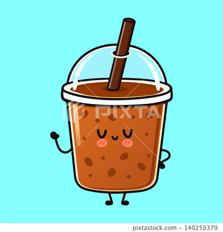 Iced coffee cup character waving Iced coffee cup character waving 140258379