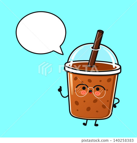 Iced coffee cup speech bubble character Iced coffee cup speech bubble character 140258383