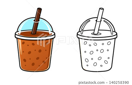 Iced coffee cup line art set Iced coffee cup line art set 140258390