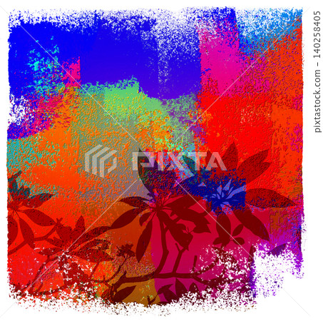 Hand-painted plumeria leaves in vibrant summer colors using a roller. 140258405