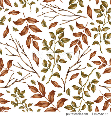 Autumn pattern.Hand-painted watercolor seamless pattern with fall leaves. Autumn still life. Children's illustration. Suitable for books, packaging, cards, and children's clothing Autumn pattern.Hand-painted watercolor seamless pattern with fall leaves. Autumn still life. Children's illustration. Suitable for books, packaging, cards, and children's clothing 140258466