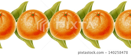 Seamless border of tangerines and leaves. Watercolor illustration of a border featuring peeled and unpeeled tangerines. Perfect for New Year's designs, packaging, menus, branding, and food packaging Seamless border of tangerines and leaves. Watercolor illustration of a border featuring peeled and unpeeled tangerines. Perfect for New Year's designs, packaging, menus, branding, and food packaging 140258478