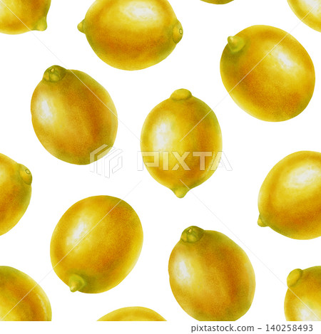 Watercolor seamless pattern featuring ripe yellow lemons scattered. Hand drawn whole citrus fruits illustration. Fresh organic food texture for fabric, wallpaper, packaging, and kitchen decor Watercolor seamless pattern featuring ripe yellow lemons scattered. Hand drawn whole citrus fruits illustration. Fresh organic food texture for fabric, wallpaper, packaging, and kitchen decor 140258493
