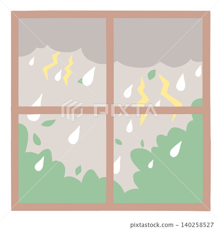 Square lattice window frame, heavy rain and thunder Square lattice window frame, heavy rain and thunder 140258527